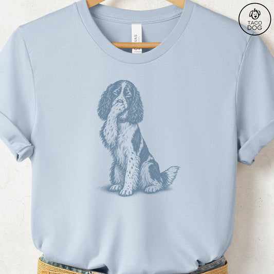 Springer Spaniel Laughing T-Shirt Light Blue Taco-Dog