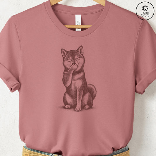 Shiba Inu Laughing T-Shirt Heather Mauve Taco-Dog