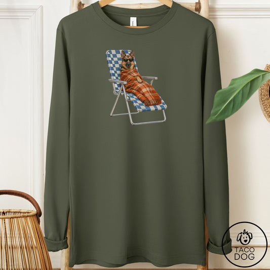 German Shepherd Layering Long Sleeve Tee Military Green Taco-Dog