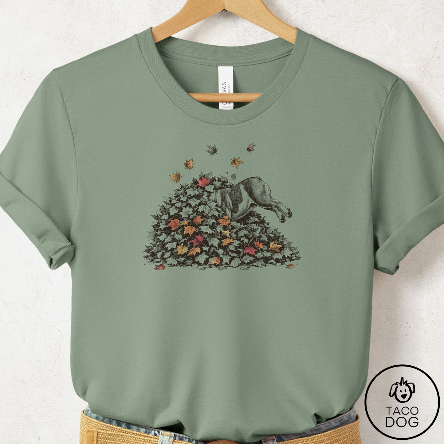 English Bulldog Leaf Jump T-Shirt
