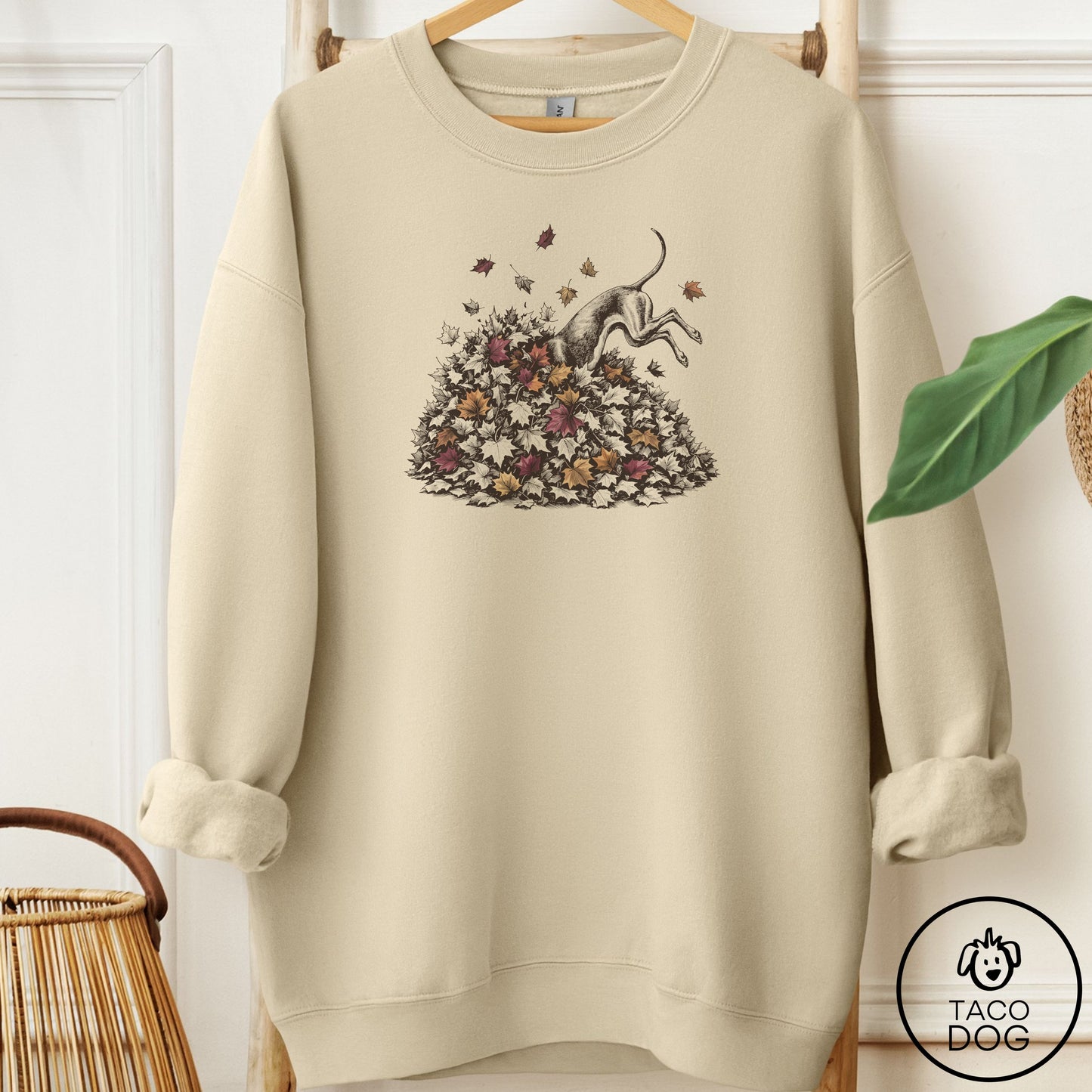 Italian Greyhound Whippet Leaf Jump Sweatshirt Sand Taco-Dog