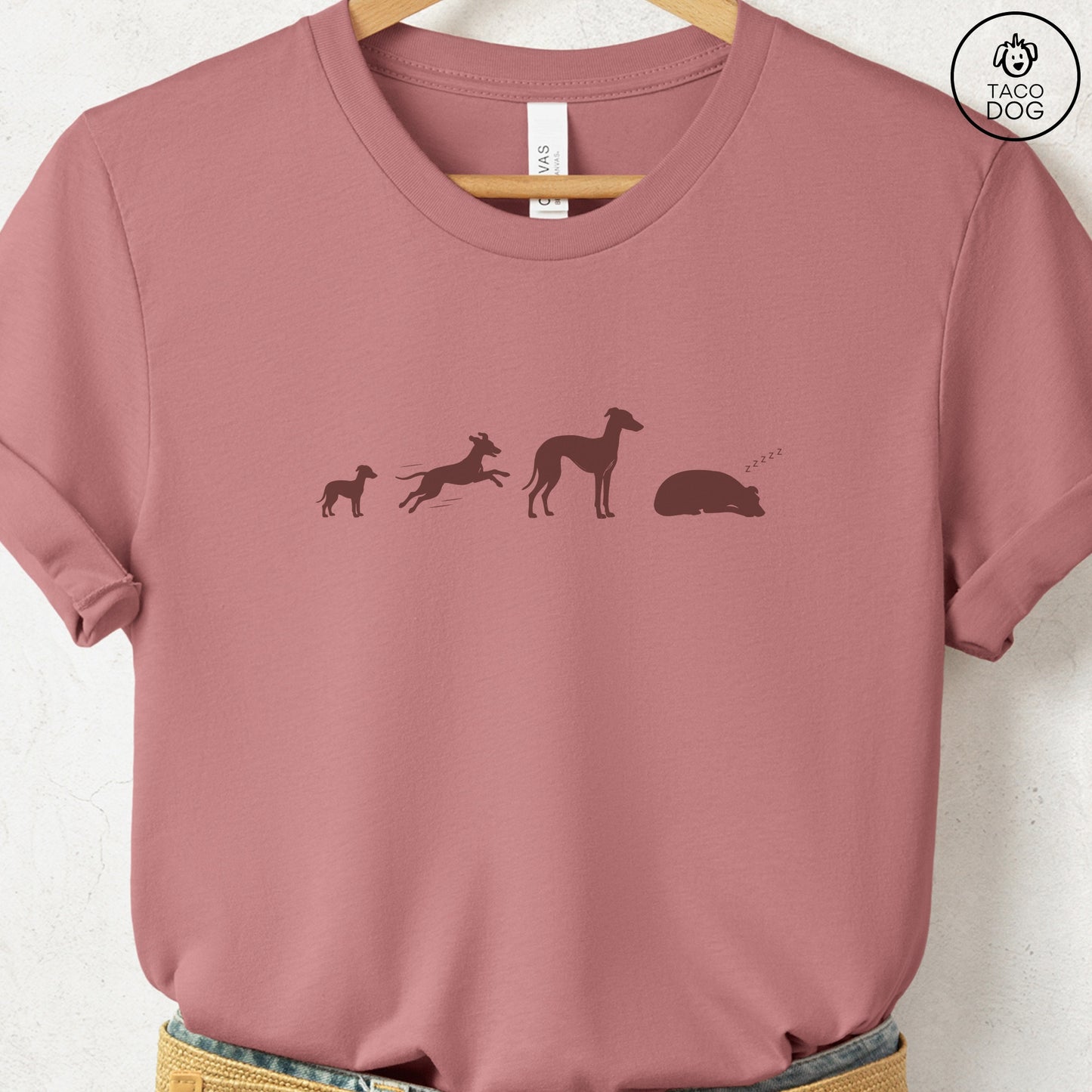 Italian Greyhound Whippet Lifecycle T-Shirt Heather Mauve Taco-Dog