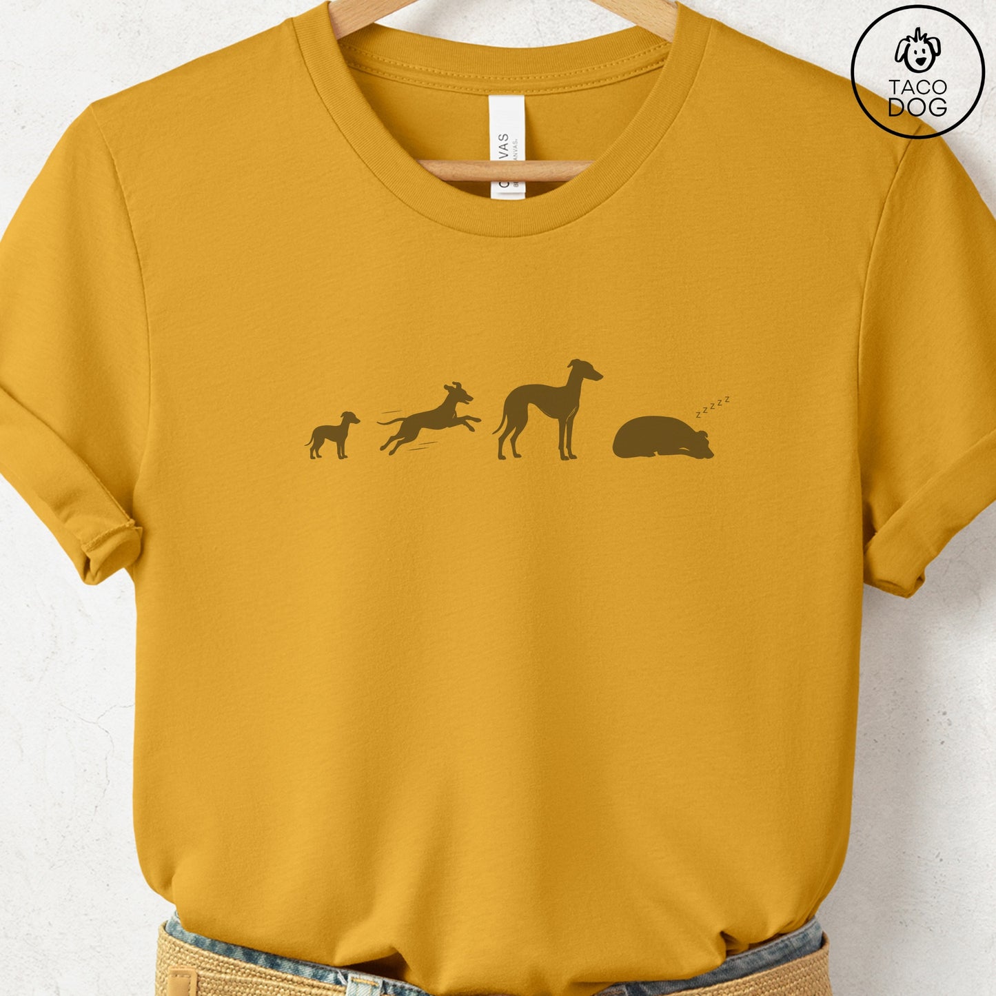 Italian Greyhound Whippet Lifecycle T-Shirt Mustard Taco-Dog