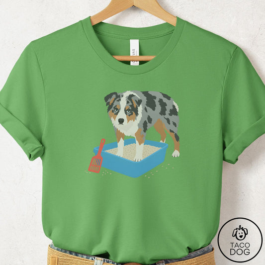 Australian Shepherd Litter Box T-Shirt Leaf Taco-Dog
