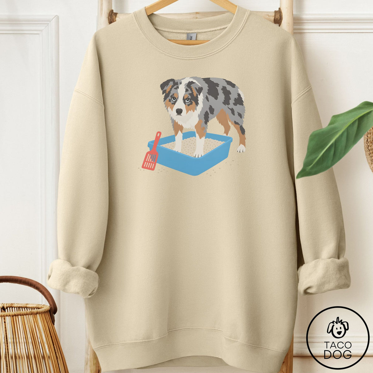 Australian Shepherd Litter Box Sweatshirt Sand Taco-Dog