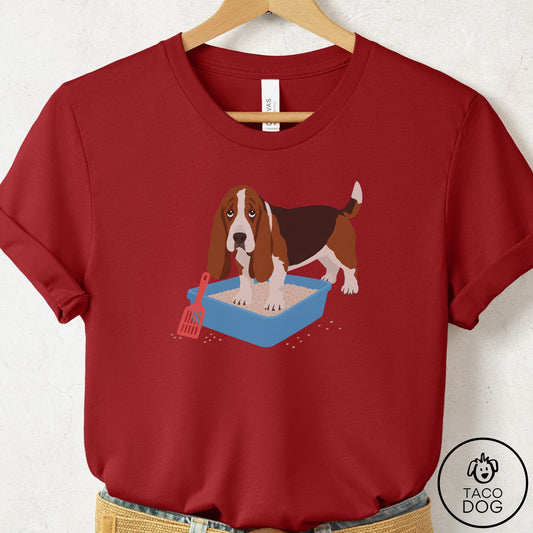 Basset Hound Litter Box T-Shirt Canvas Red Taco-Dog