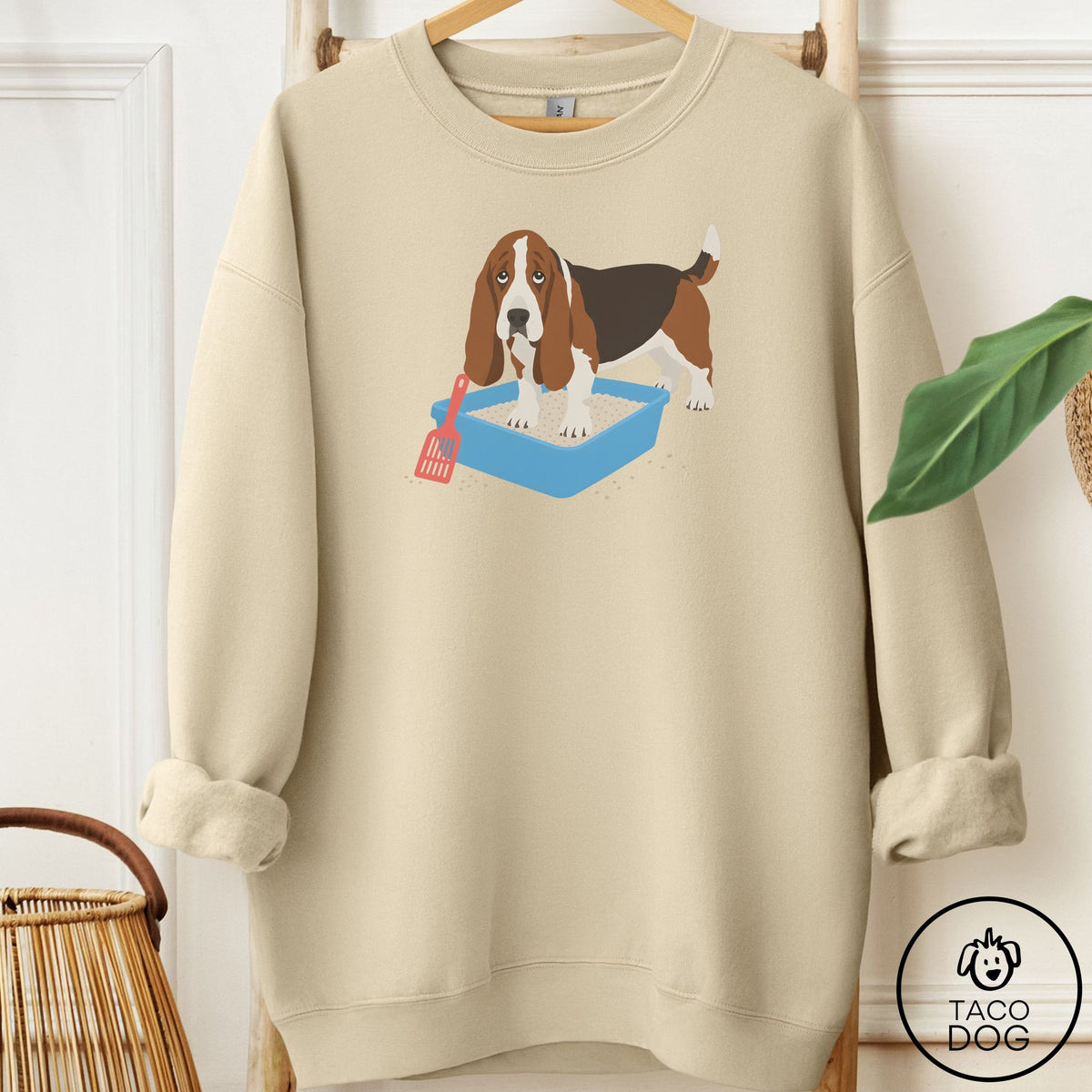 Basset Hound Litter Box Sweatshirt Sand Taco-Dog