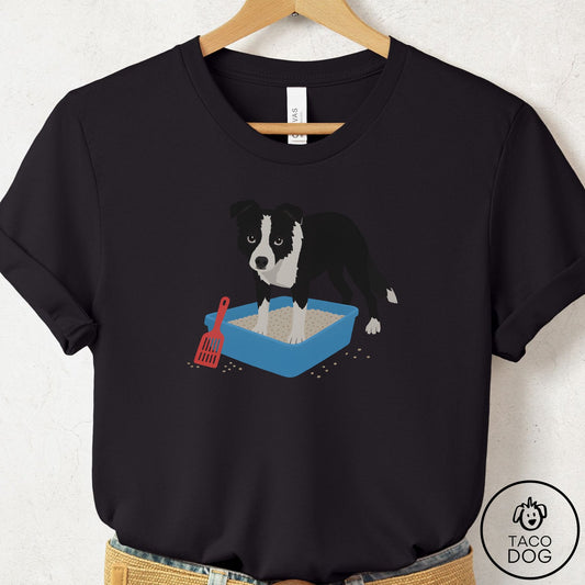 Border Collie Litter Box T-Shirt Black Taco-Dog