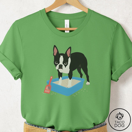 Boston Terrier Litter Box T-Shirt Leaf Taco-Dog