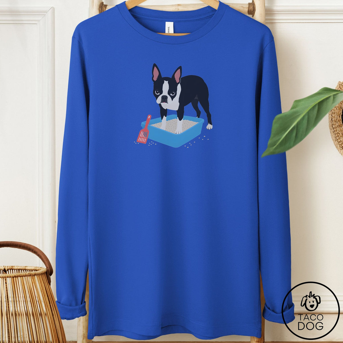 Boston Terrier Litter Box Long Sleeve Tee True Royal Taco-Dog