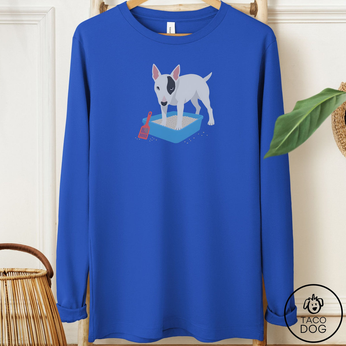 Bull Terrier Litter Box Long Sleeve Tee True Royal Taco-Dog