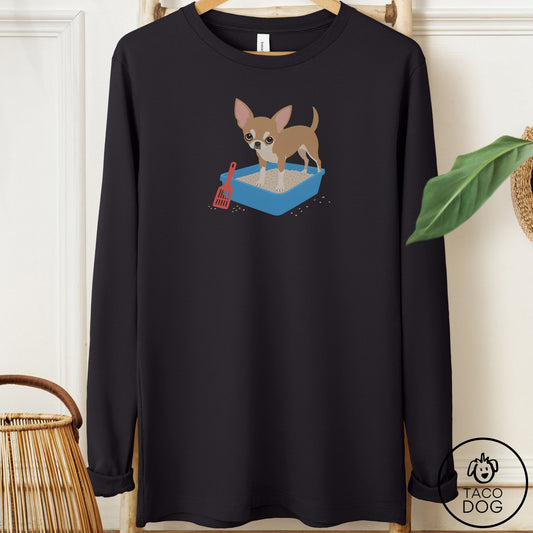 Chihuahua Litter Box Long Sleeve Tee Black Taco-Dog