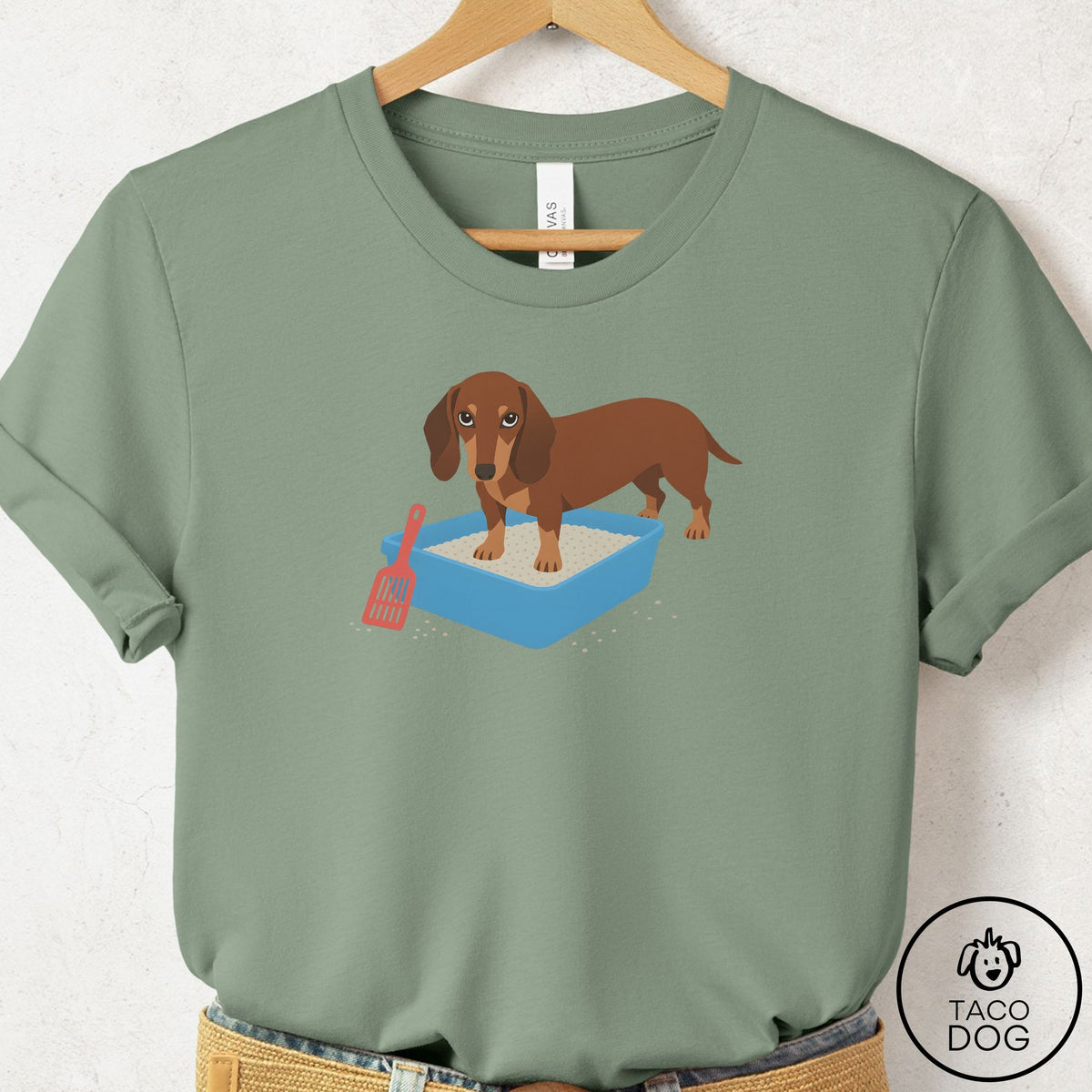 Dachshund Litter Box T-Shirt Sage Taco-Dog