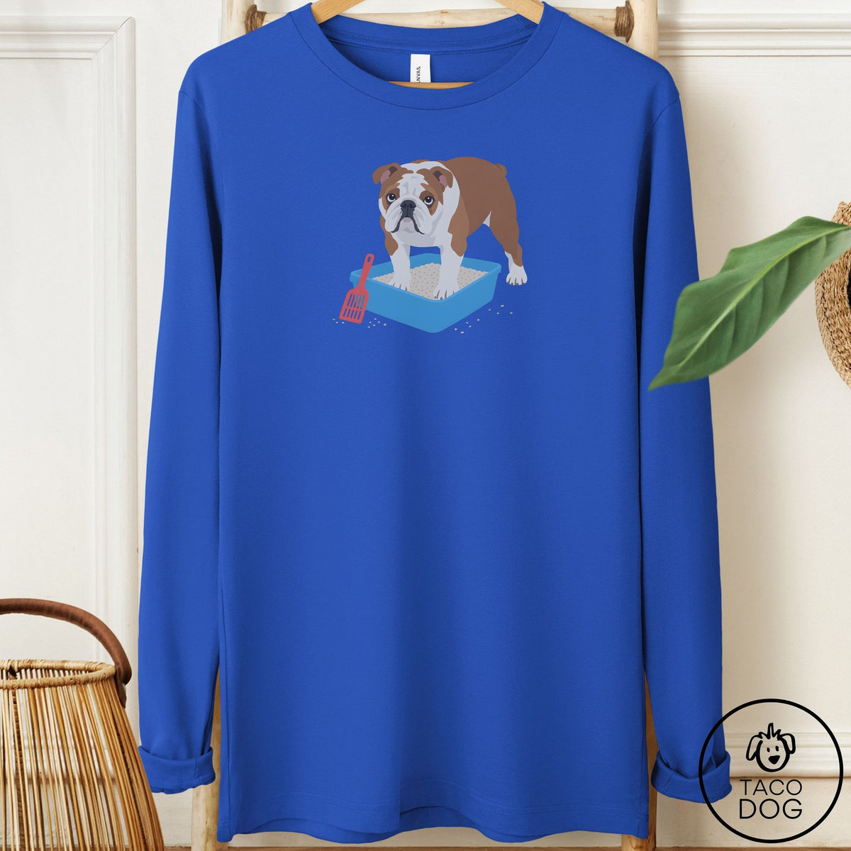 English Bulldog Litter Box Long Sleeve Tee True Royal Taco-Dog