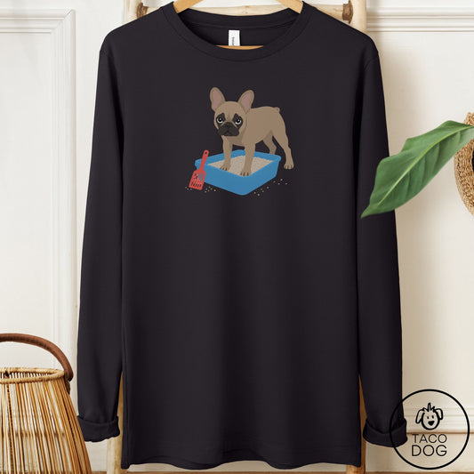 French Bulldog Frenchie Litter Box Long Sleeve Tee Black Taco-Dog