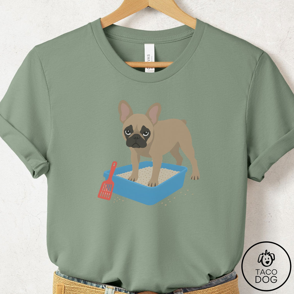 French Bulldog Frenchie Litter Box T-Shirt Sage Taco-Dog