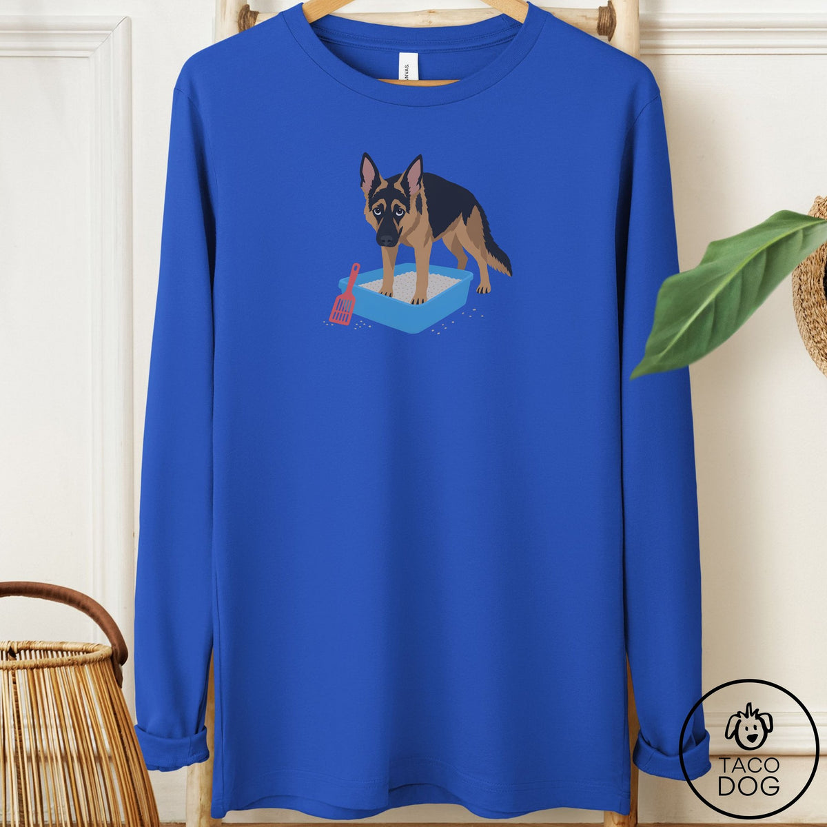 German Shepherd Litter Box Long Sleeve Tee True Royal Taco-Dog