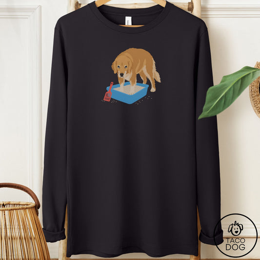 Golden Retriever Litter Box Long Sleeve Tee Black Taco-Dog