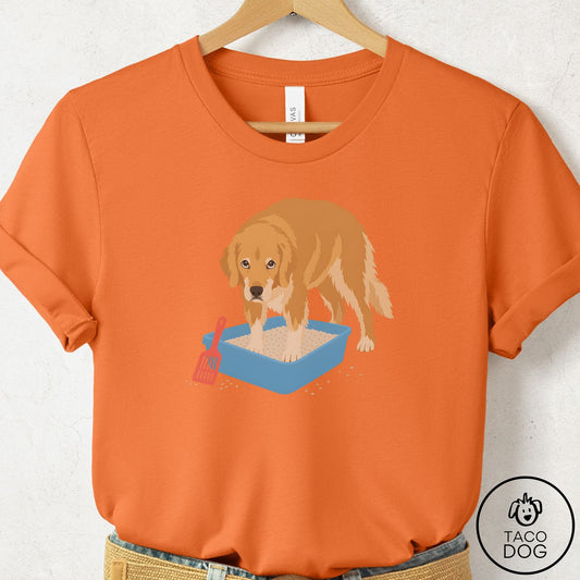 Golden Retriever Litter Box T-Shirt Burnt Orange Taco-Dog