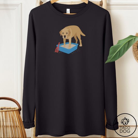 Labrador Retriever Litter Box Long Sleeve Tee Black Taco-Dog