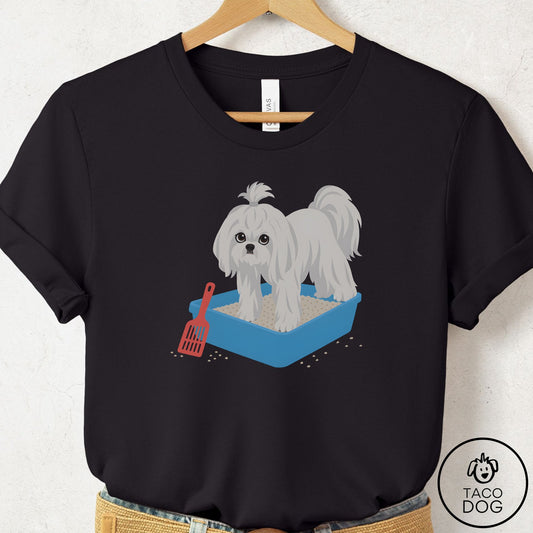 Maltese Litter Box T-Shirt Black Taco-Dog
