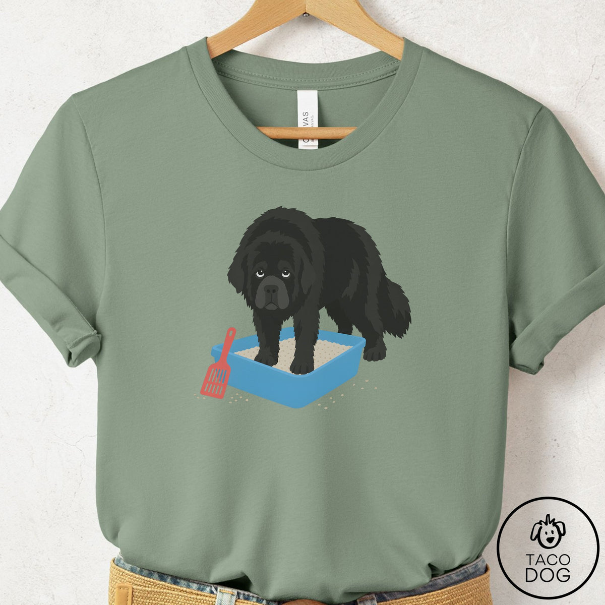 Newfoundland Litter Box T-Shirt Sage Taco-Dog