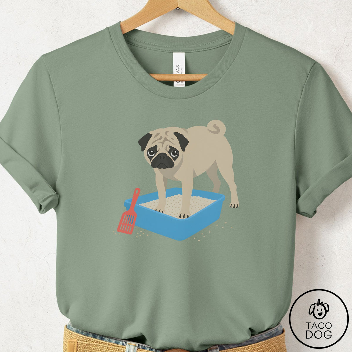 Pug Litter Box T-Shirt Sage Taco-Dog
