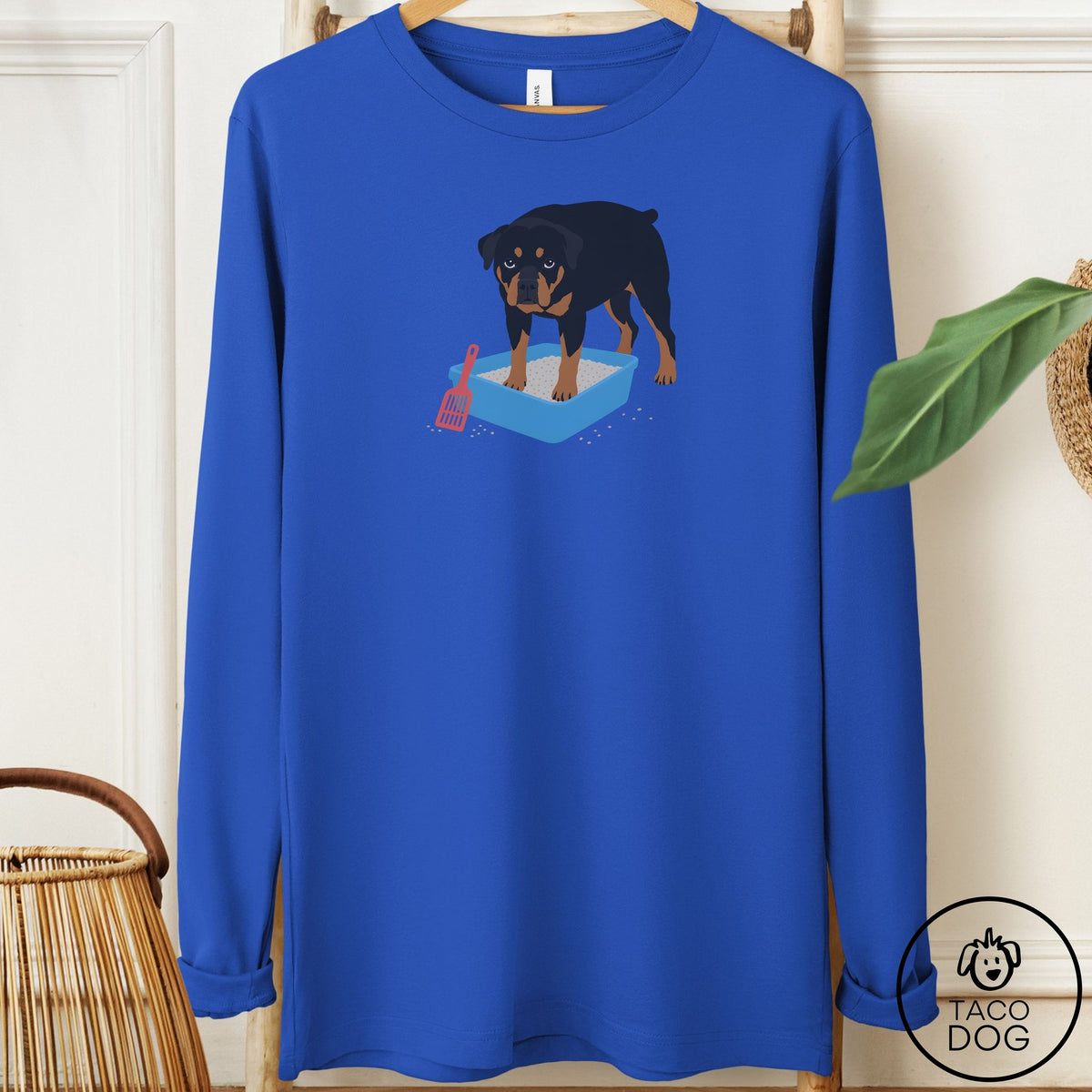Rottweiler Litter Box Long Sleeve Tee True Royal Taco-Dog