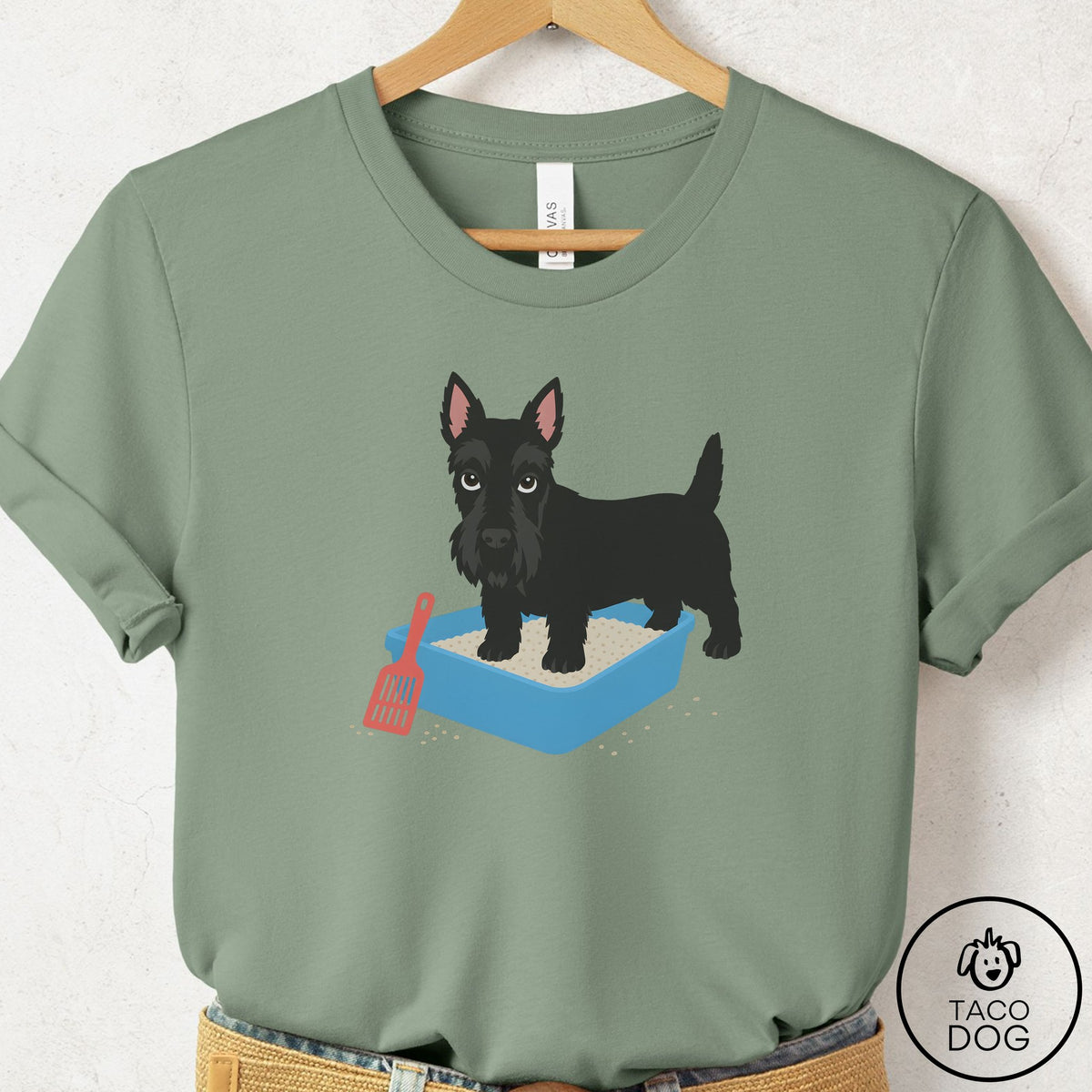 Scottie Litter Box T-Shirt Sage Taco-Dog