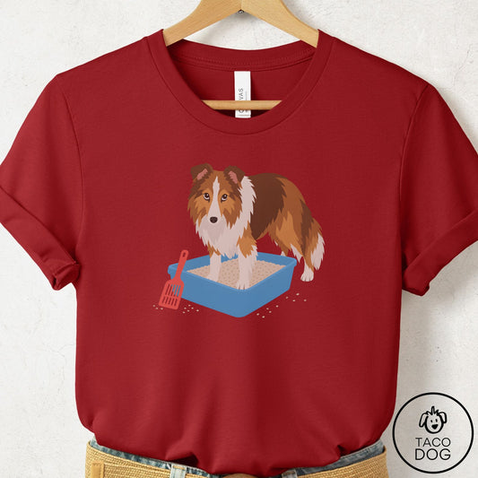 Shetland Sheepdog Litter Box T-Shirt Canvas Red Taco-Dog
