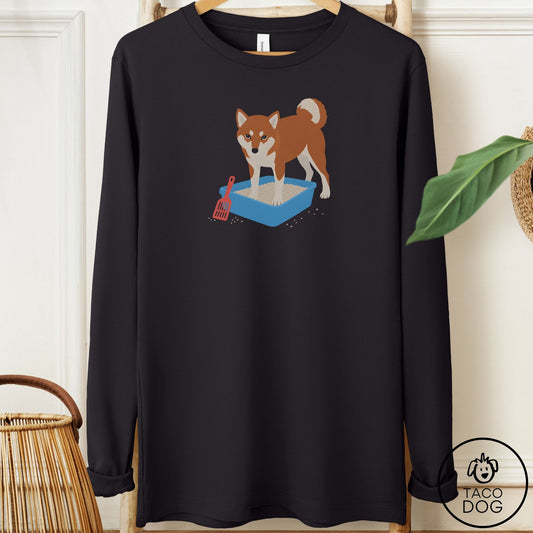 Shiba Inu Litter Box Long Sleeve Tee Black Taco-Dog