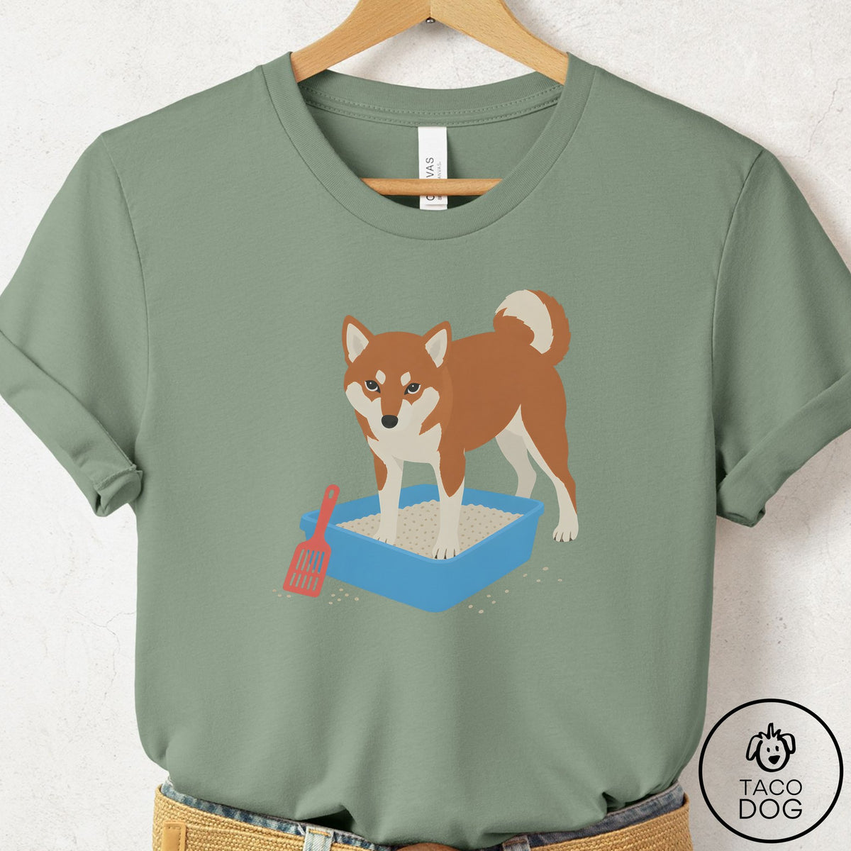 Shiba Inu Litter Box T-Shirt Sage Taco-Dog