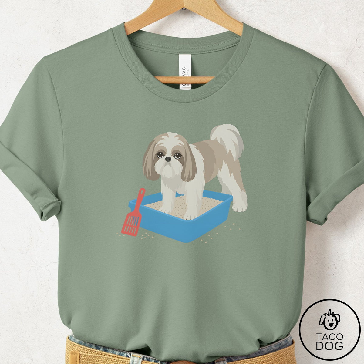 Shih Tzu Litter Box T-Shirt Sage Taco-Dog