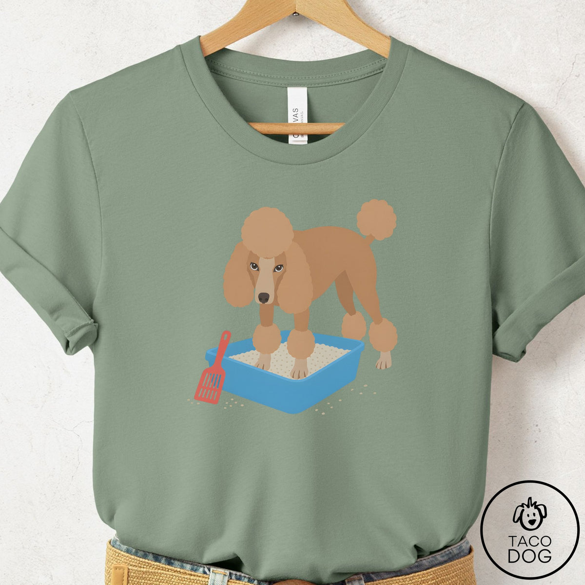 Poodle Litter Box T-Shirt Sage Taco-Dog