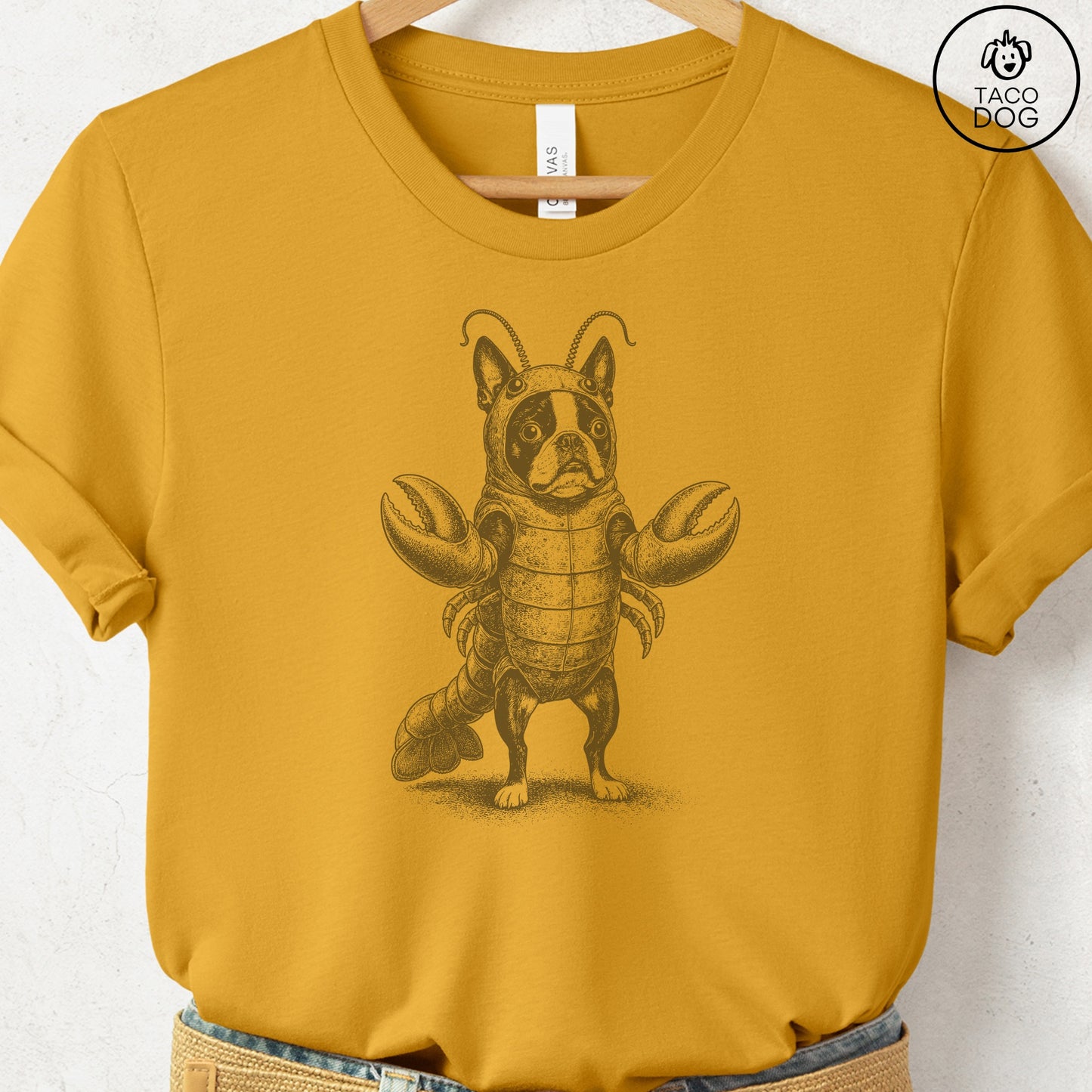 Boston Terrier Lobster T-Shirt Mustard Taco-Dog