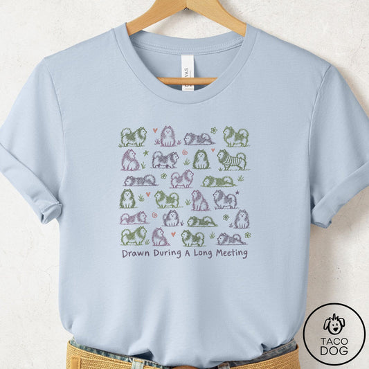 Pomeranian Long Meeting T-Shirt Light Blue Taco-Dog