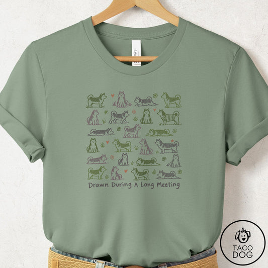 Shiba Inu Long Meeting T-Shirt Sage Taco-Dog