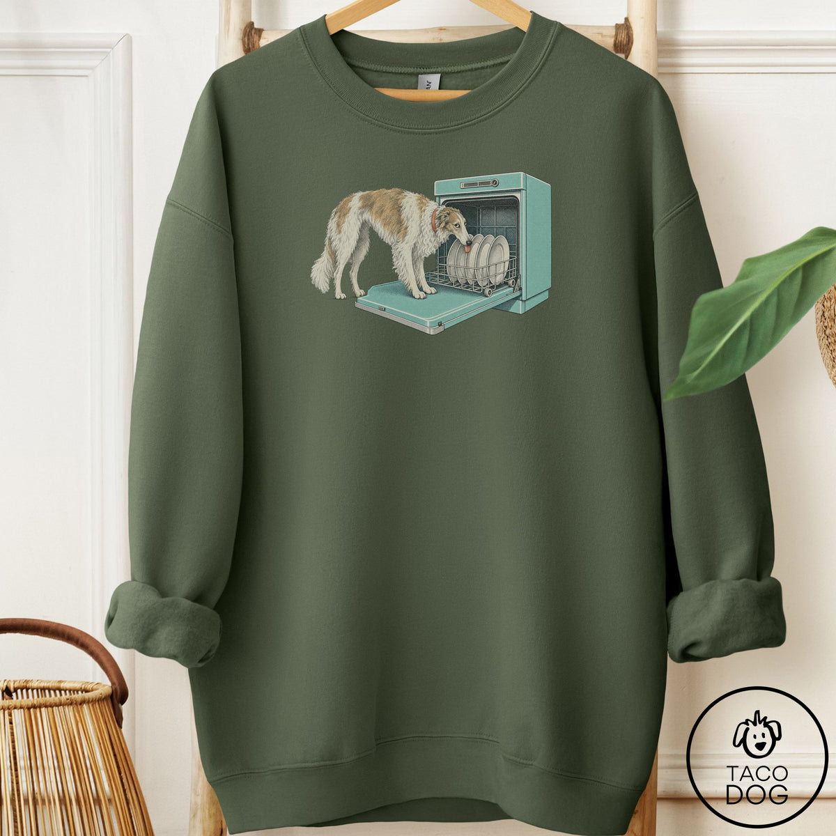 Borzoi Lower Rack Sweatshirt Military Green Taco-Dog