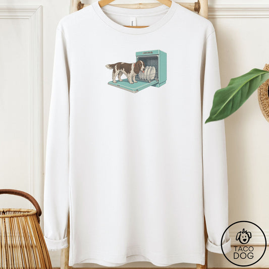 Springer Spaniel Lower Rack Long Sleeve Tee White Taco-Dog