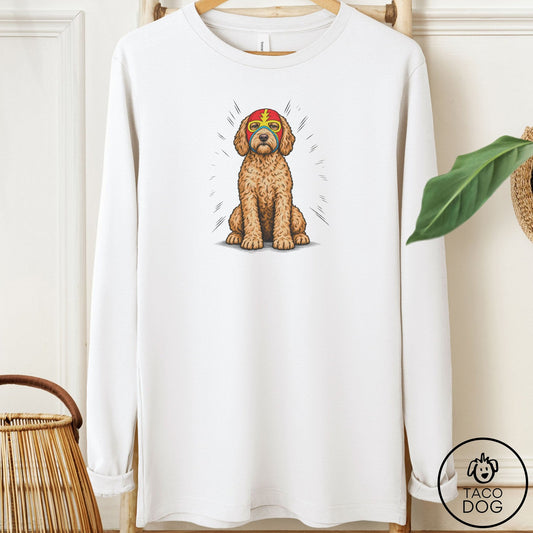 Doodle Luchador 2 Long Sleeve Tee White Taco-Dog