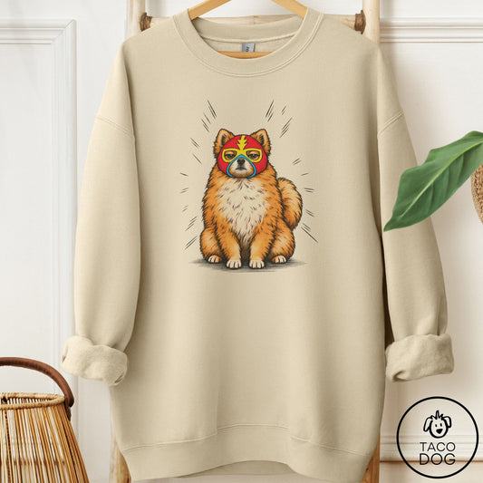 Pomeranian Luchador 2 Sweatshirt Sand Taco-Dog