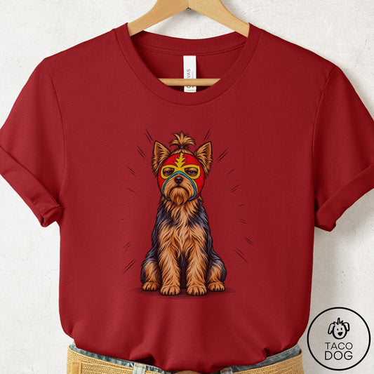 Yorkshire Terrier Yorkie Luchador 2 T-Shirt Canvas Red Taco-Dog