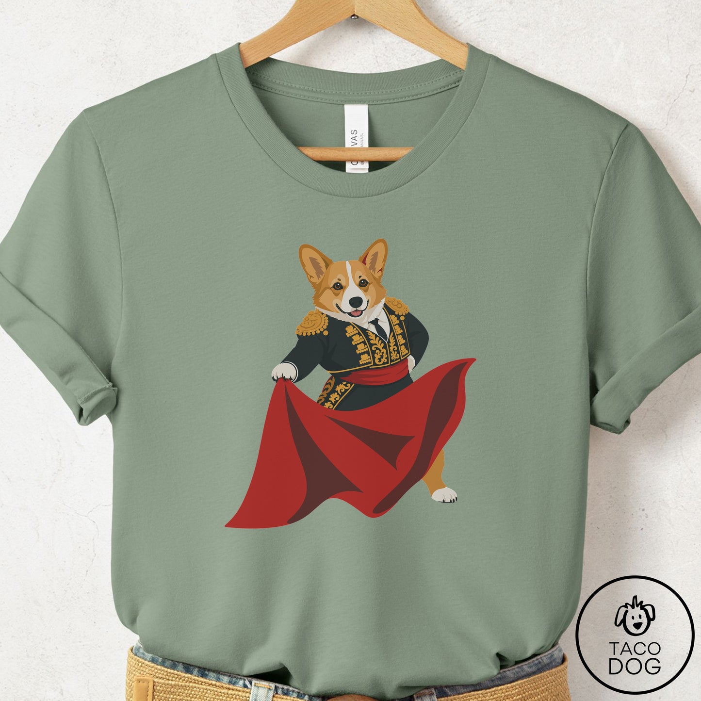 Corgi Matador T-Shirt Sage Taco-Dog
