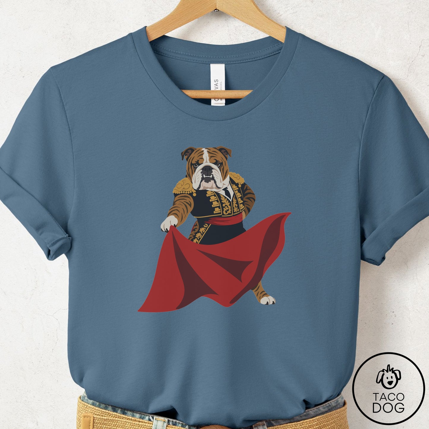English Bulldog Matador T-Shirt Steel Blue Taco-Dog