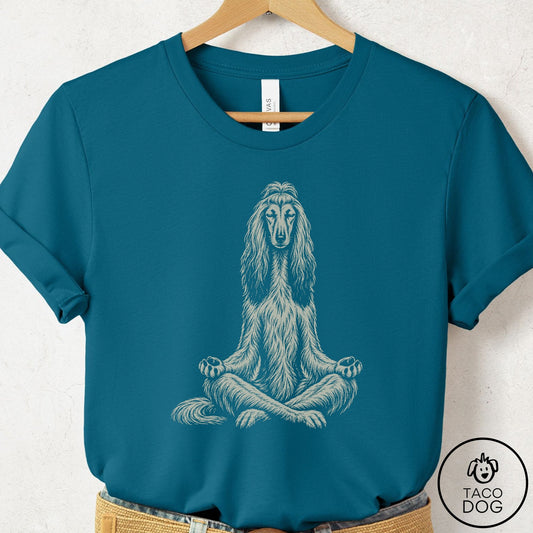 Afghan Hound Meditate T-Shirt Deep Teal Taco-Dog