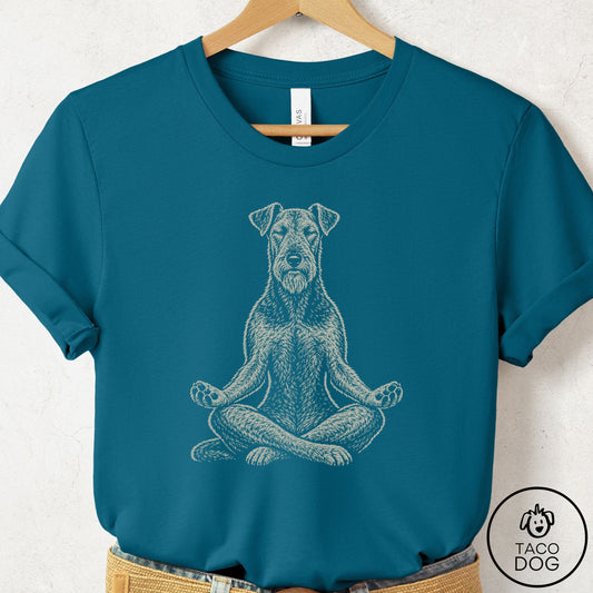 Airedale Meditate T-Shirt Deep Teal Taco-Dog