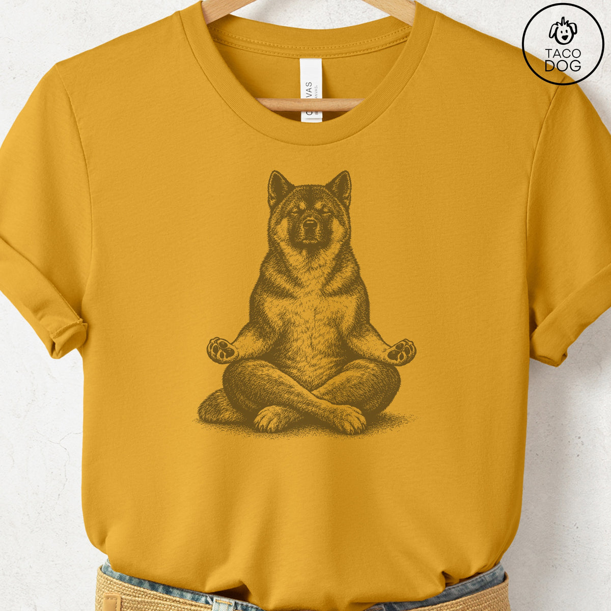 Akita Meditate T-Shirt Mustard Taco-Dog