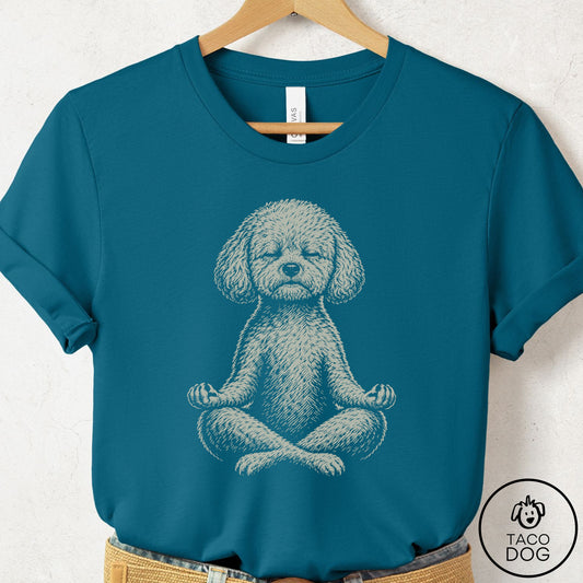 Bichon Frise Meditate T-Shirt Deep Teal Taco-Dog