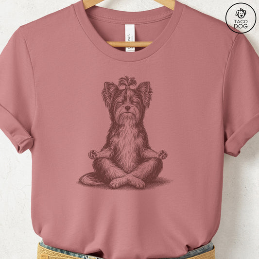 Biewer Terrier Meditate T-Shirt Heather Mauve Taco-Dog