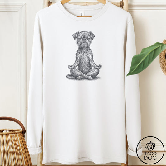 Brussels Griffon Meditate Long Sleeve Tee White Taco-Dog